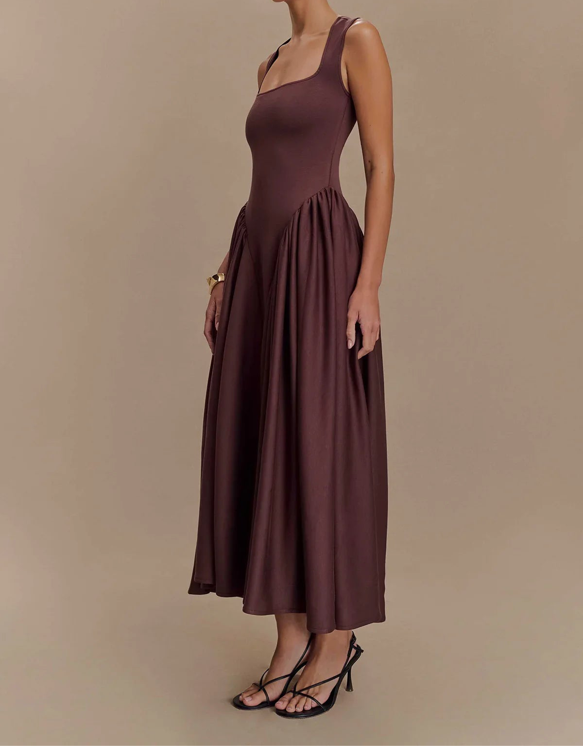 Robe Midi – Brun Cacao Élégant