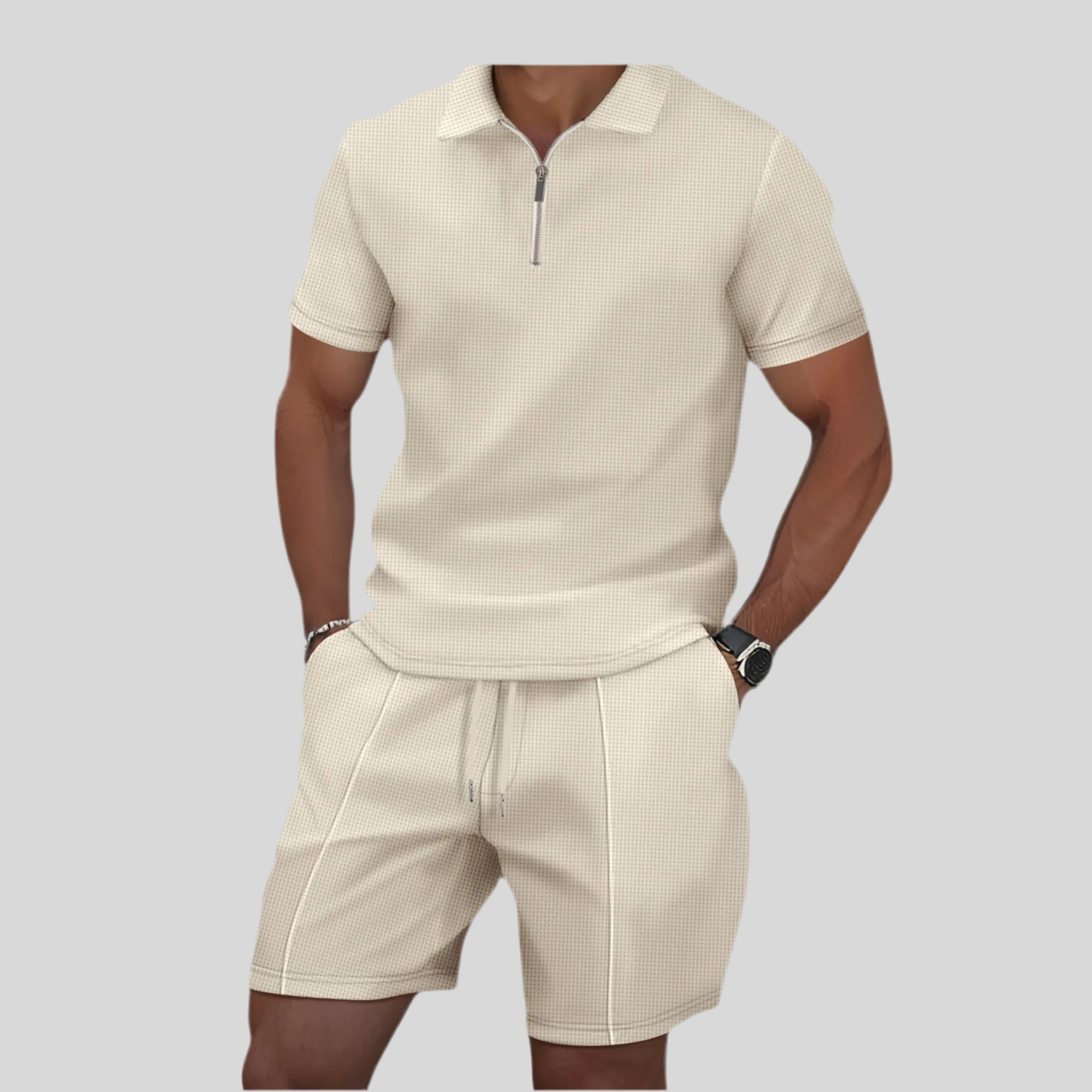 Ensemble Homme Été Waffle 2 Pièces Zip & Revers