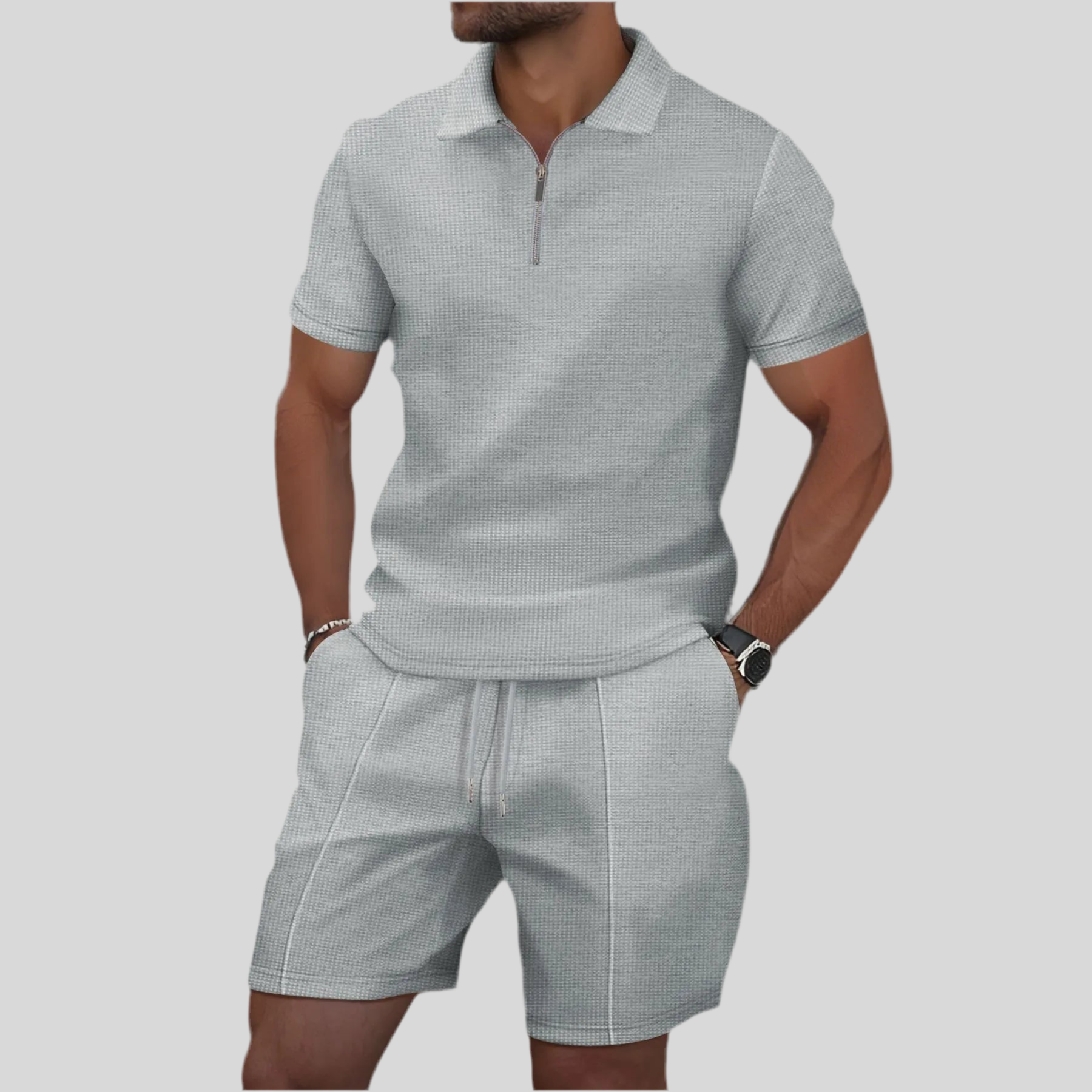 Ensemble Homme Été Waffle 2 Pièces Zip & Revers
