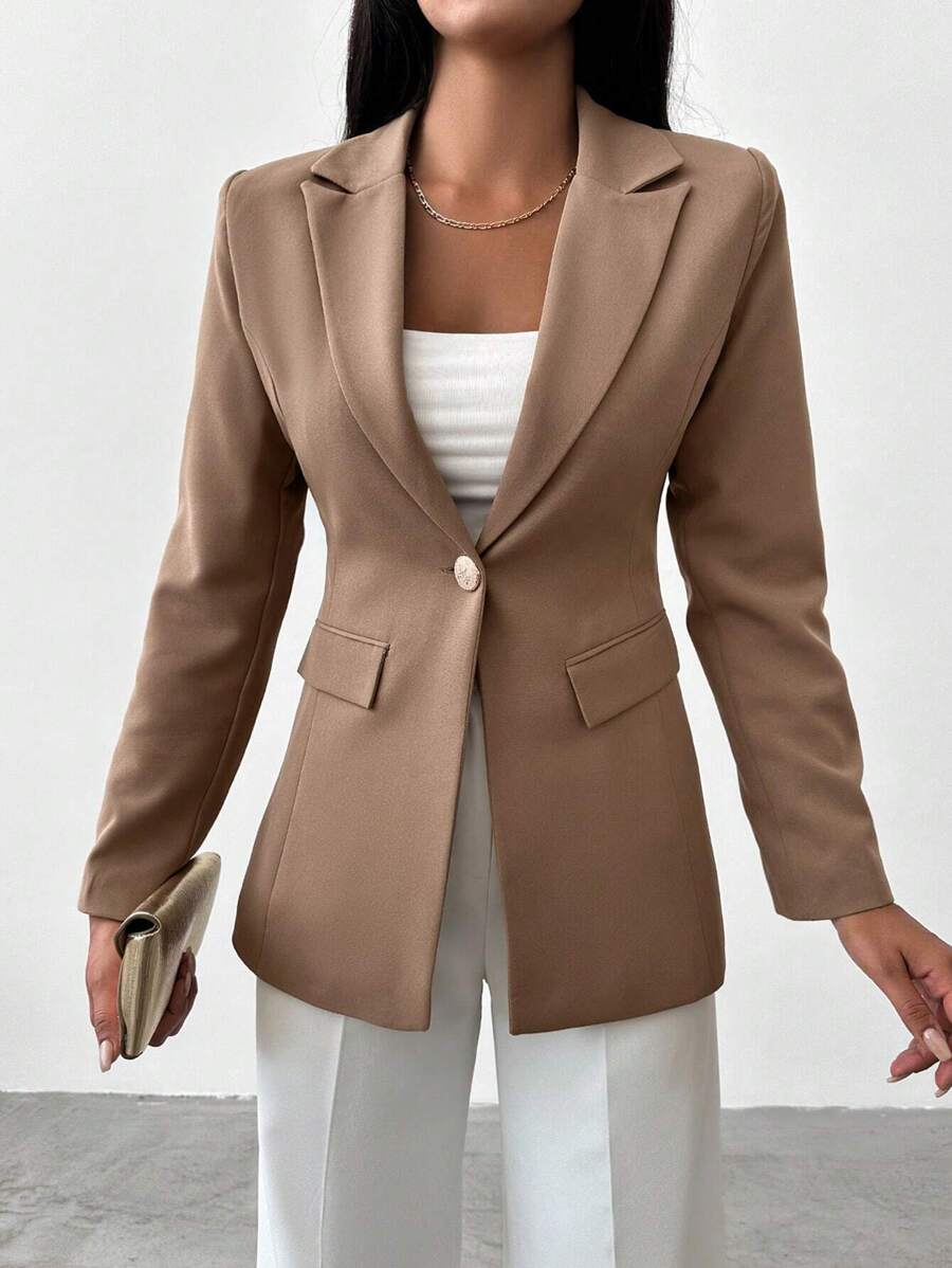 Blazer Femme à Col Revers et Bouton Unique