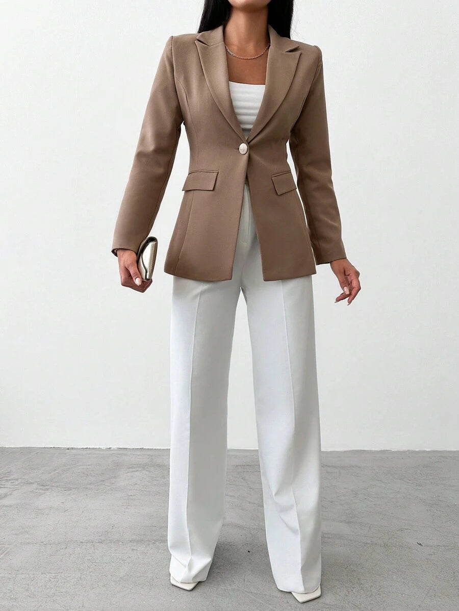 Blazer Femme à Col Revers et Bouton Unique