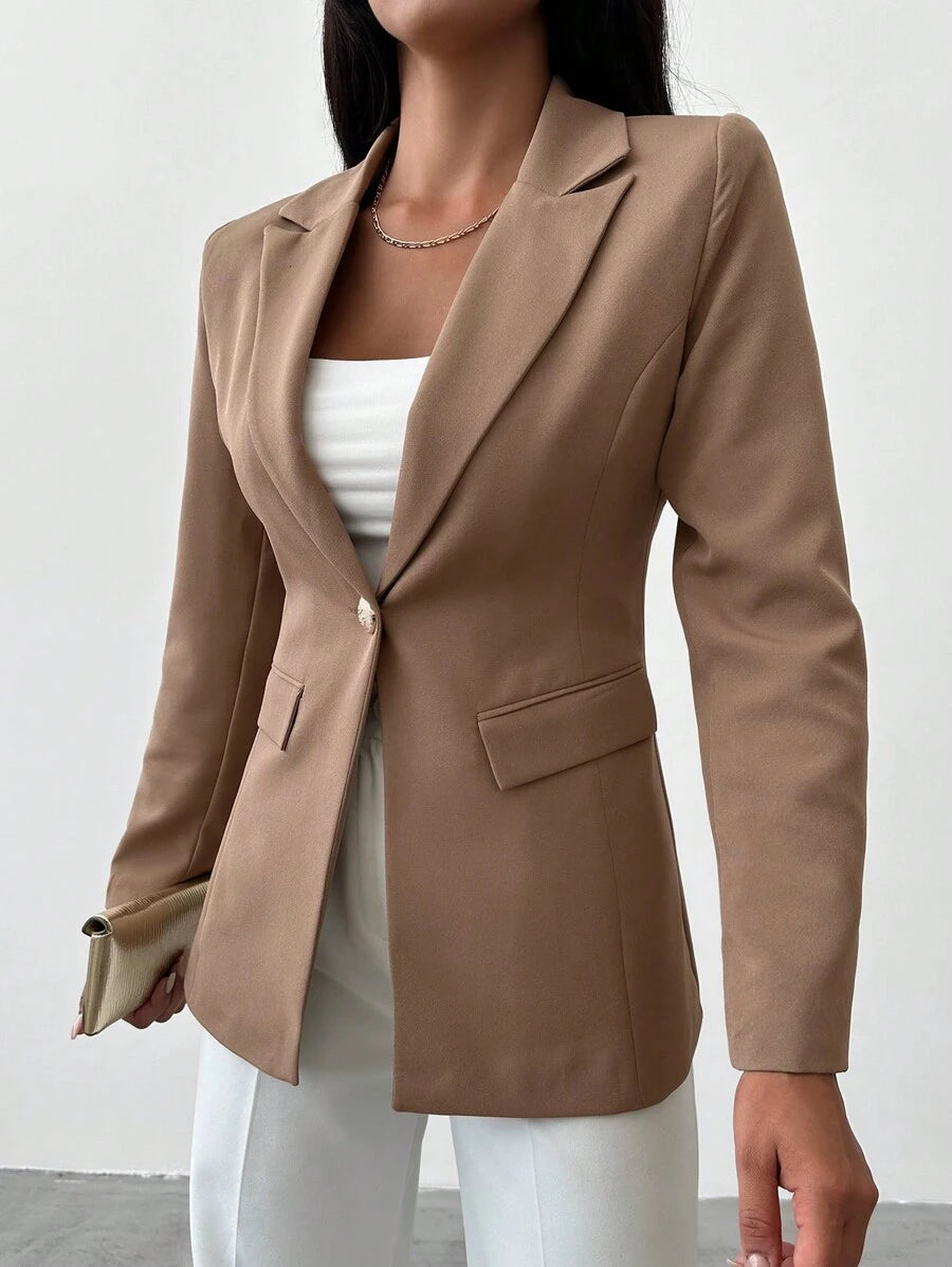Blazer Femme à Col Revers et Bouton Unique