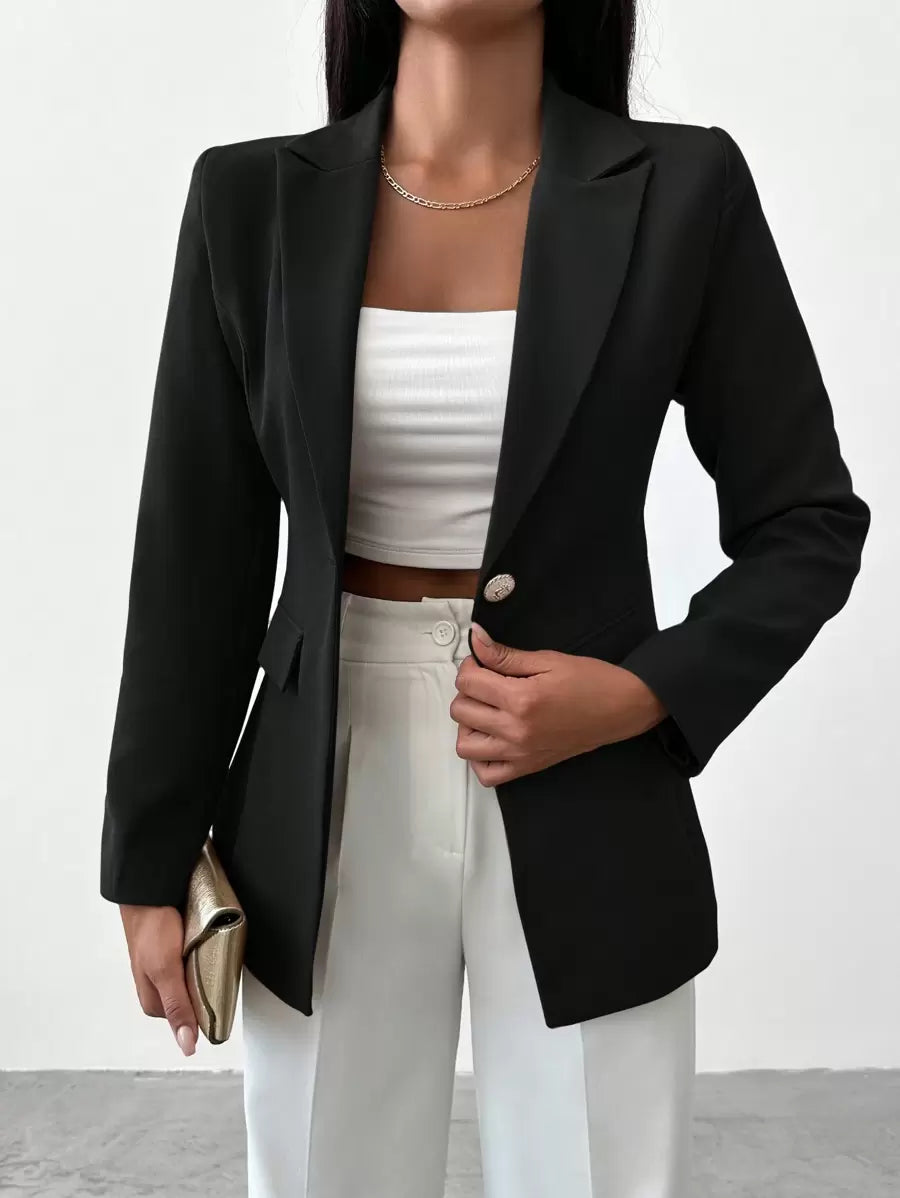 Blazer Femme à Col Revers et Bouton Unique