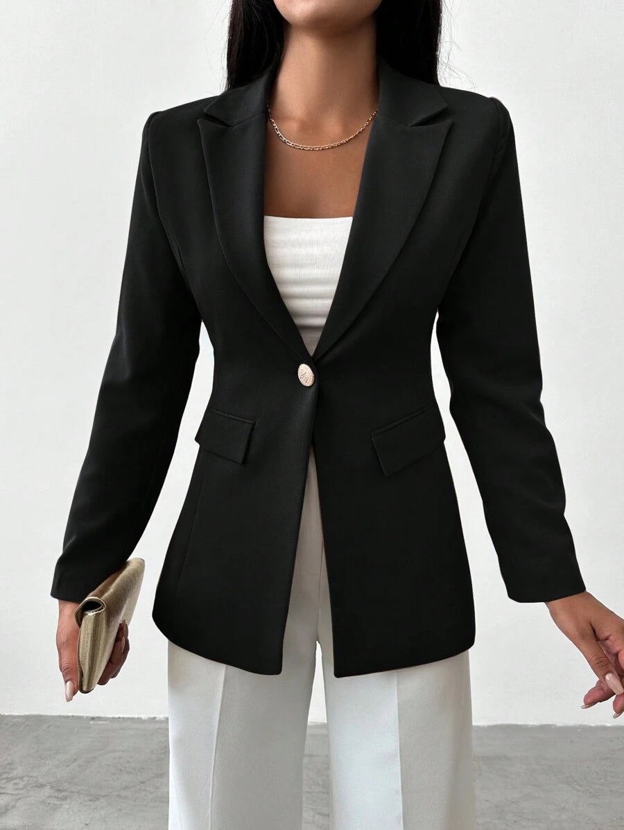 Blazer Femme à Col Revers et Bouton Unique