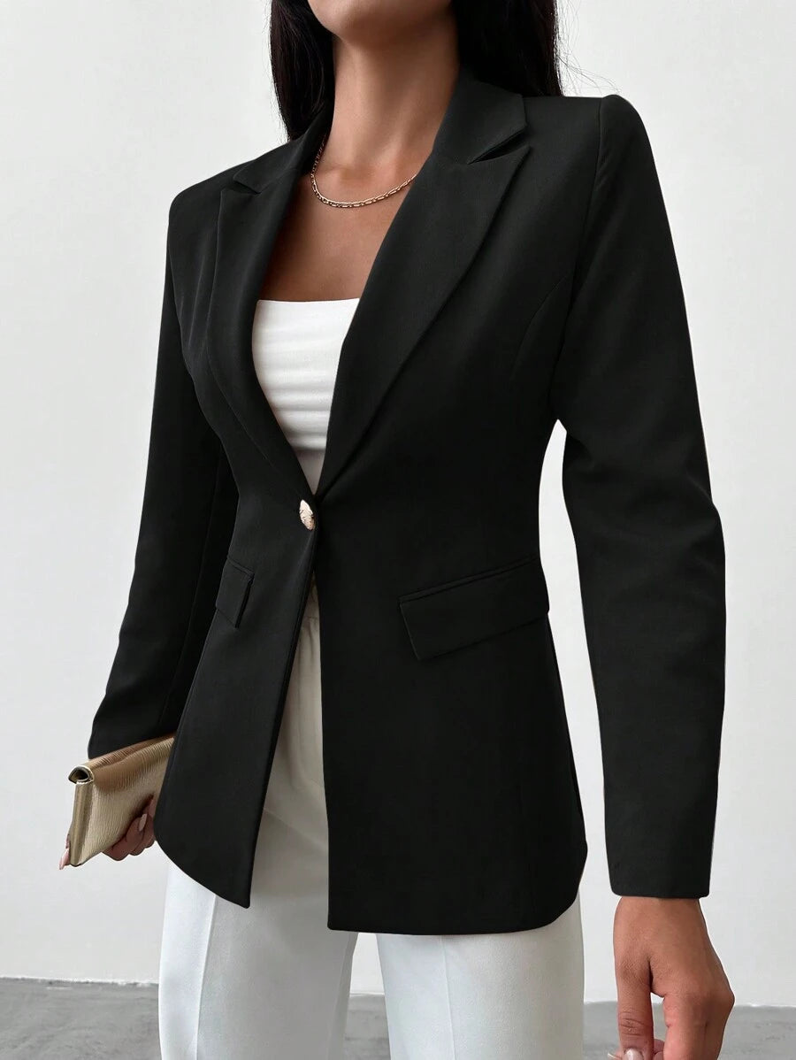 Blazer Femme à Col Revers et Bouton Unique