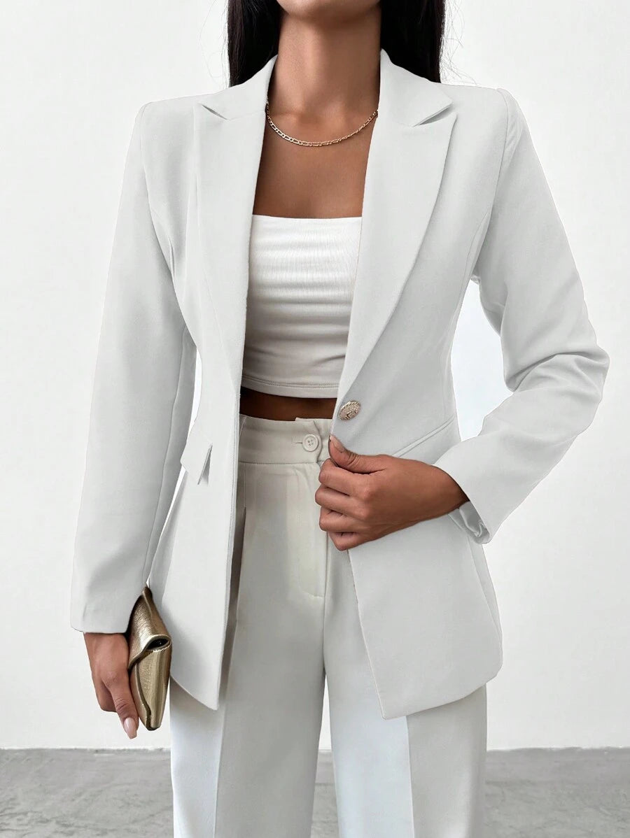 Blazer Femme à Col Revers et Bouton Unique