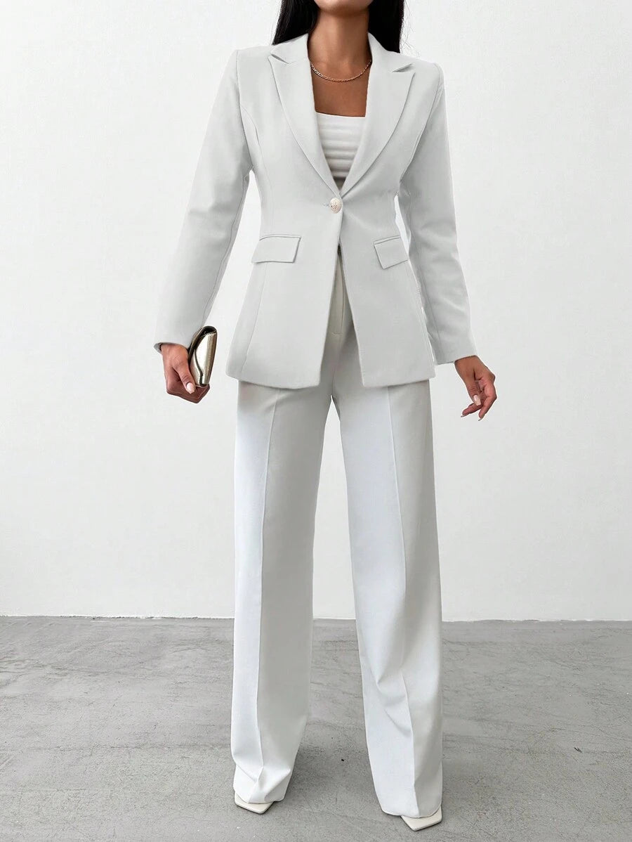 Blazer Femme à Col Revers et Bouton Unique