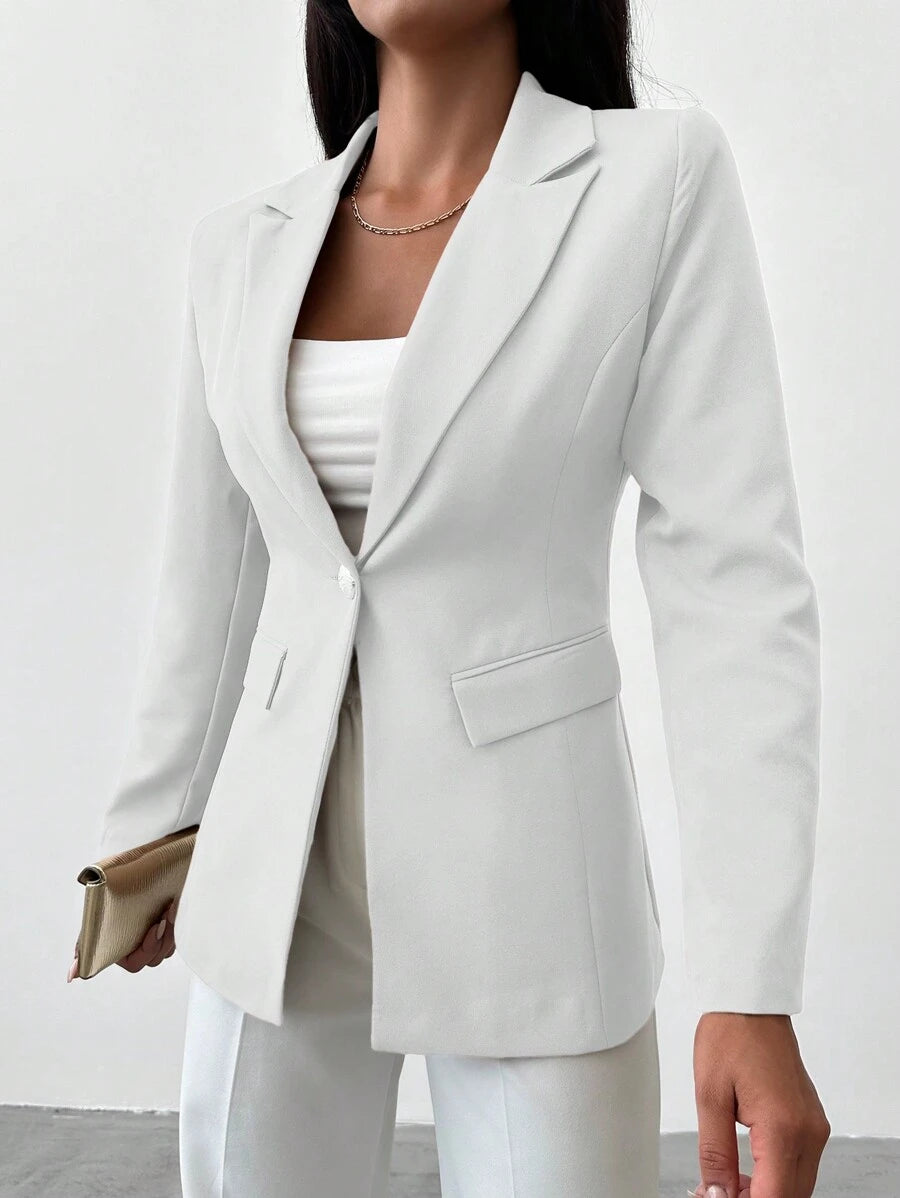 Blazer Femme à Col Revers et Bouton Unique