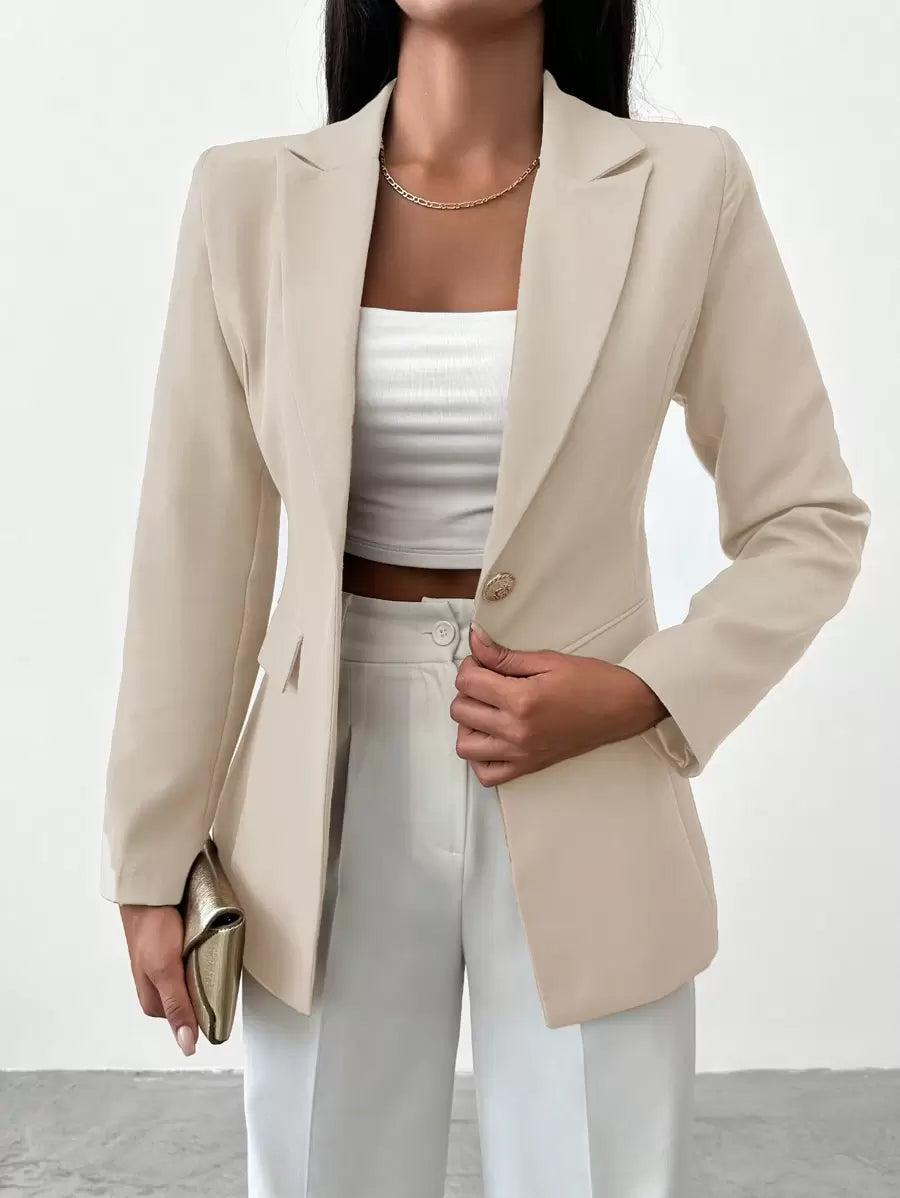 Blazer Femme à Col Revers et Bouton Unique