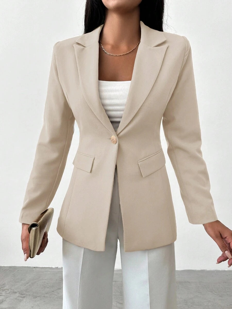 Blazer Femme à Col Revers et Bouton Unique