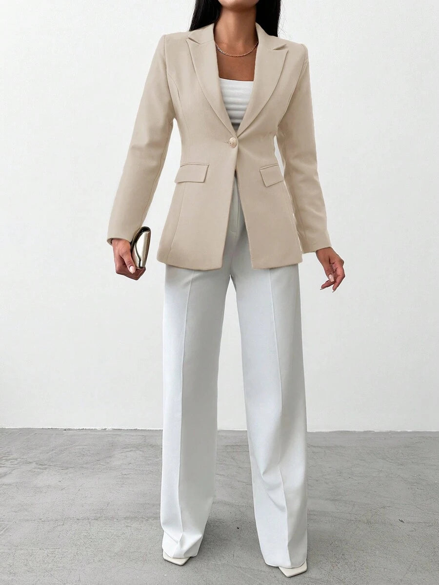 Blazer Femme à Col Revers et Bouton Unique