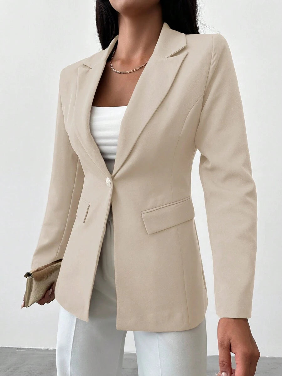 Blazer Femme à Col Revers et Bouton Unique