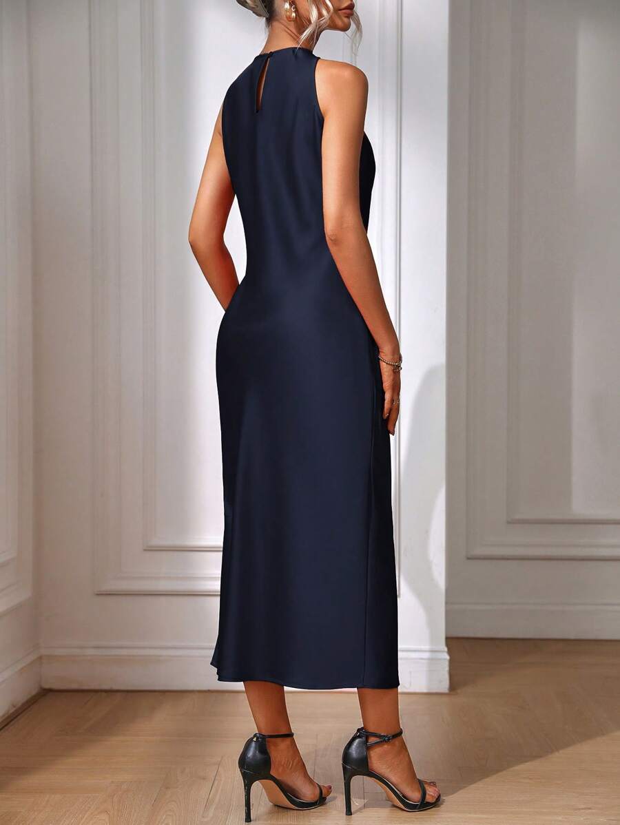 Robe Maxi Fendue Verte Élégante en Soie