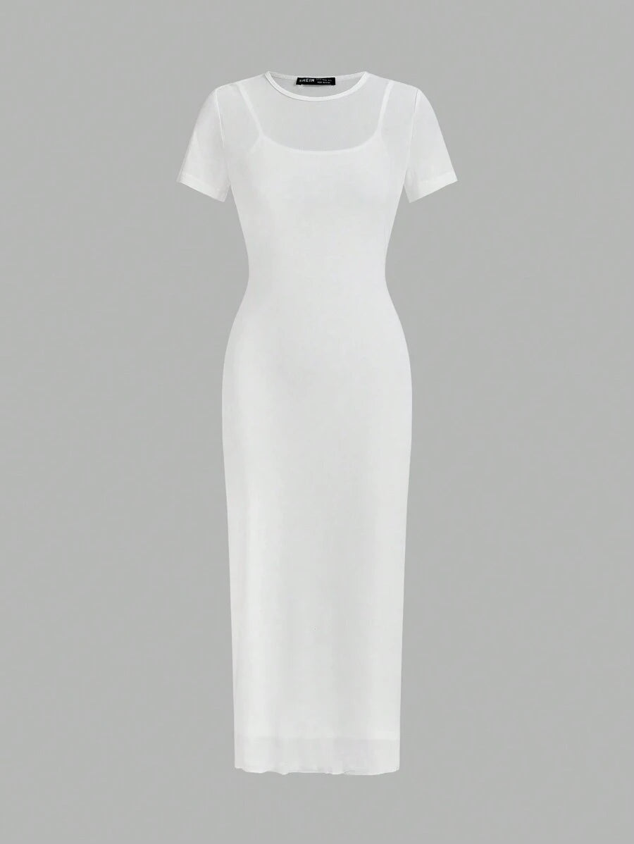 Robe Crayon Maxi en Tulle Contrasté