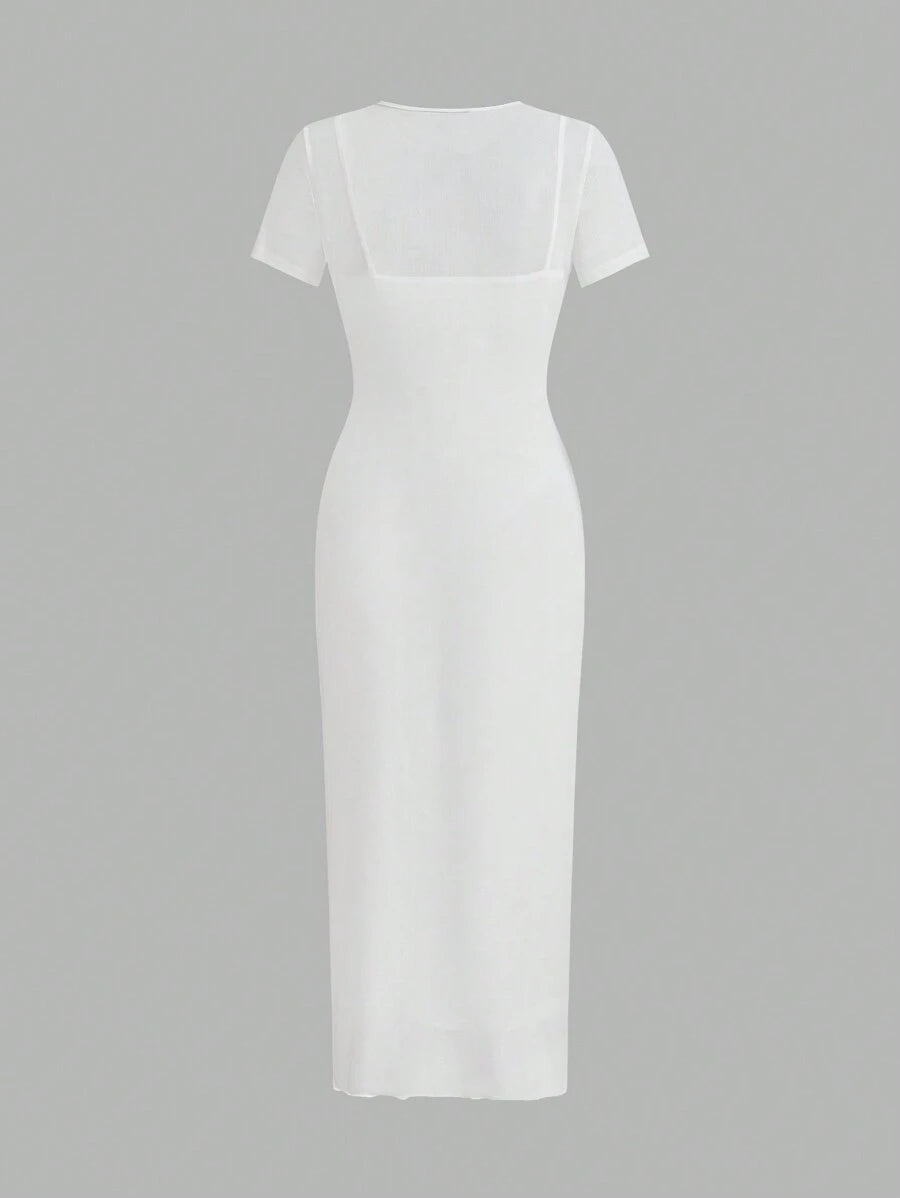 Robe Crayon Maxi en Tulle Contrasté