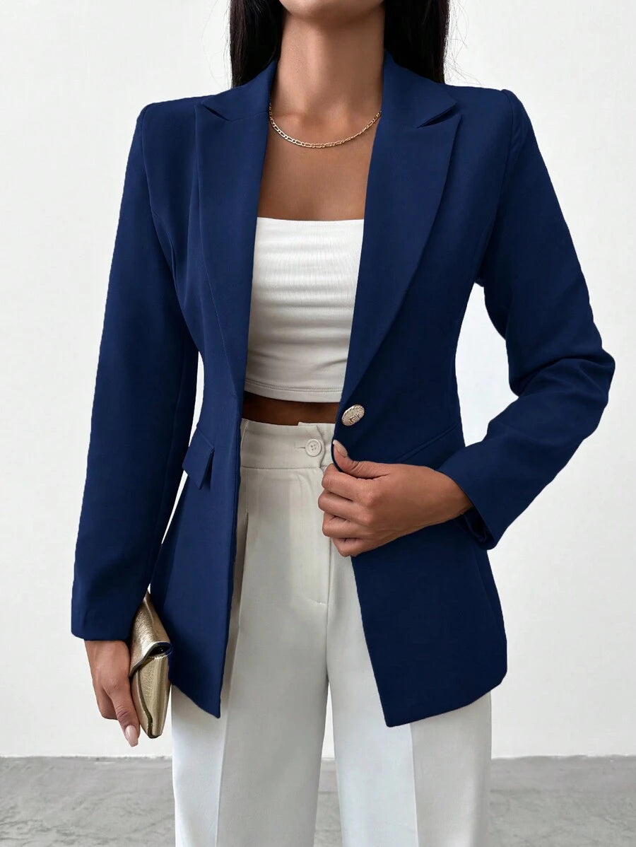 Blazer Femme à Col Revers et Bouton Unique