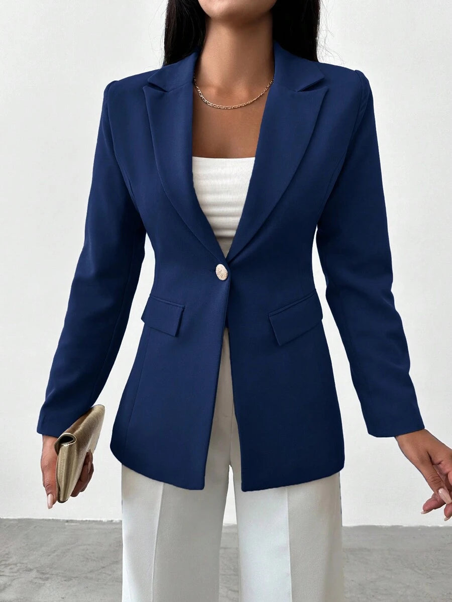 Blazer Femme à Col Revers et Bouton Unique