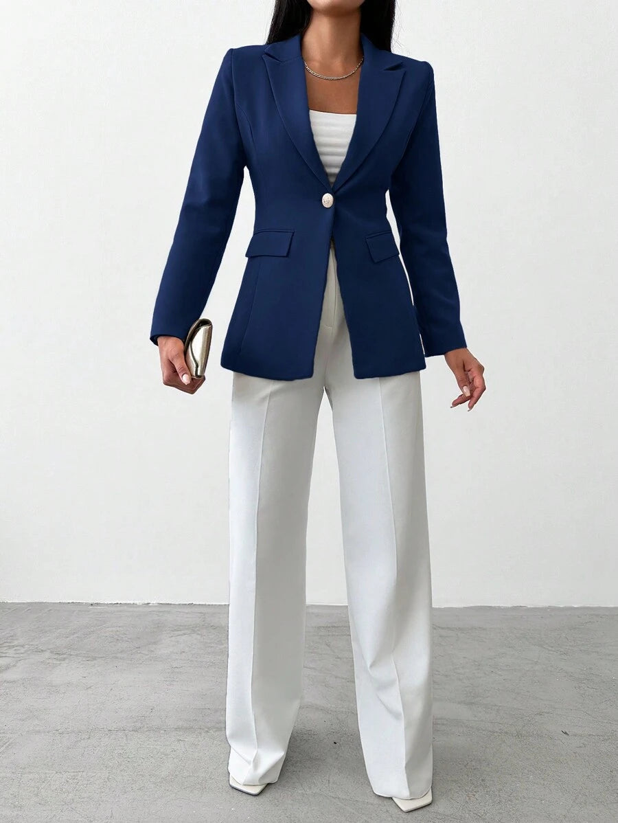 Blazer Femme à Col Revers et Bouton Unique