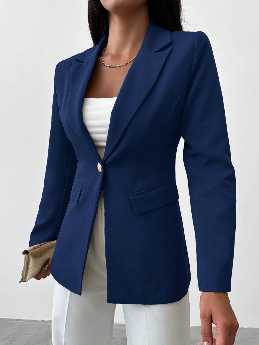 Blazer Femme à Col Revers et Bouton Unique