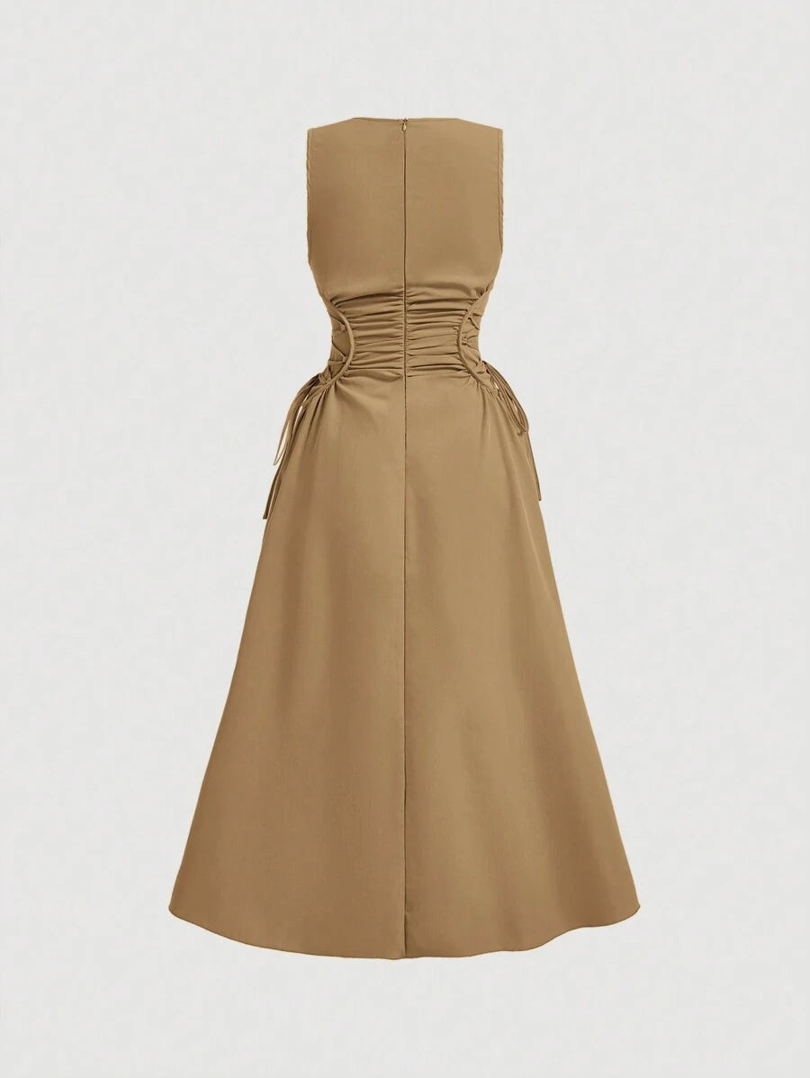 Robe Longue Unicolore à Volants Style Date Night