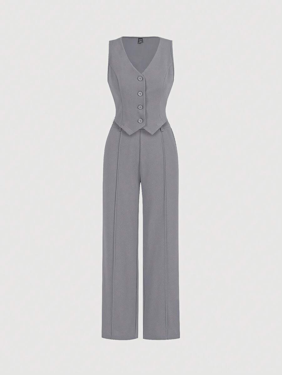 Tailleur Femme Bleu – Veste Boutonnée & Pantalon