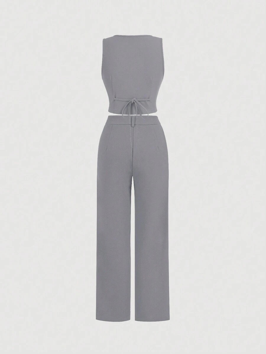 Tailleur Femme Bleu – Veste Boutonnée & Pantalon