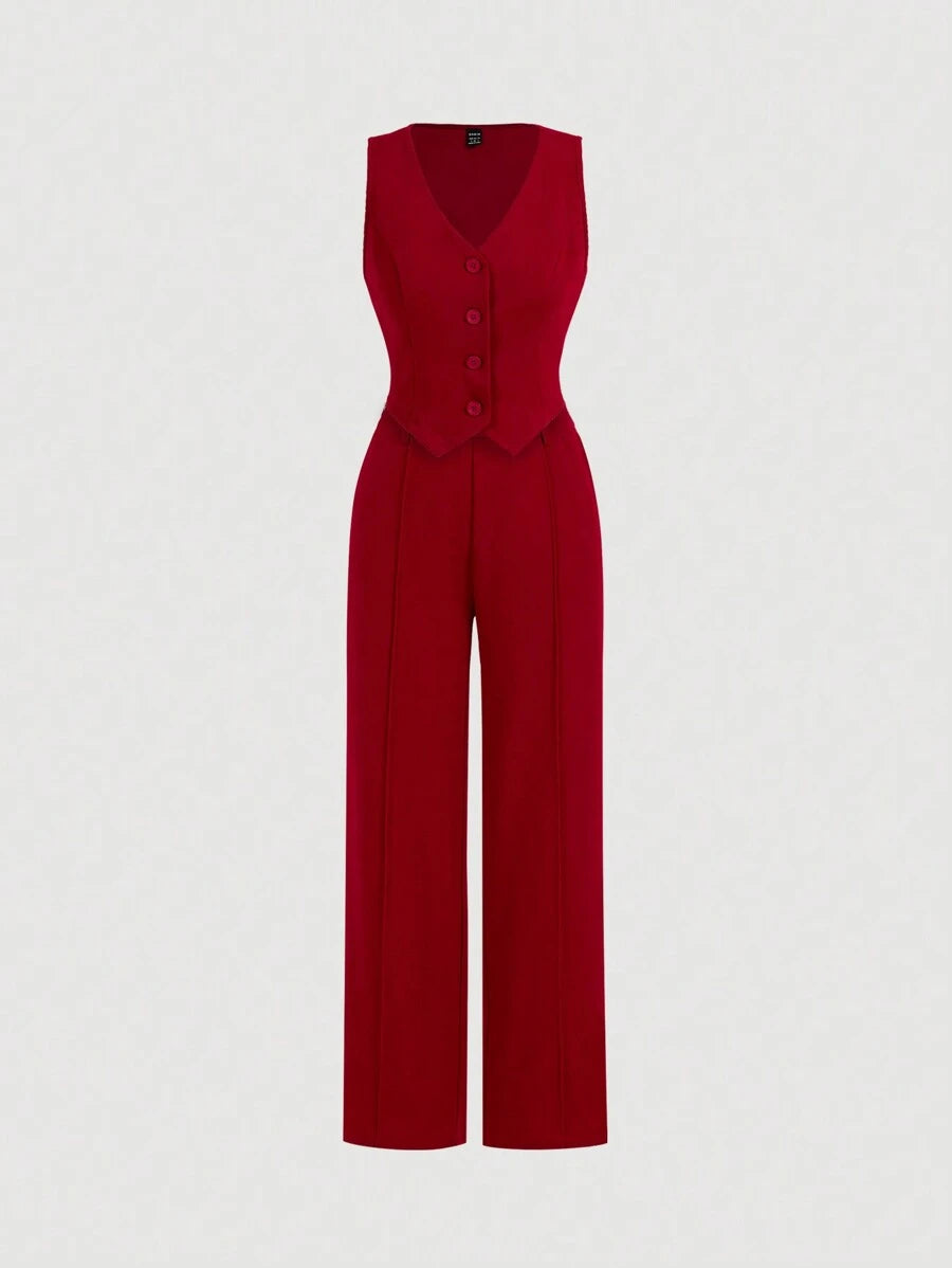 Tailleur Femme Bleu – Veste Boutonnée & Pantalon