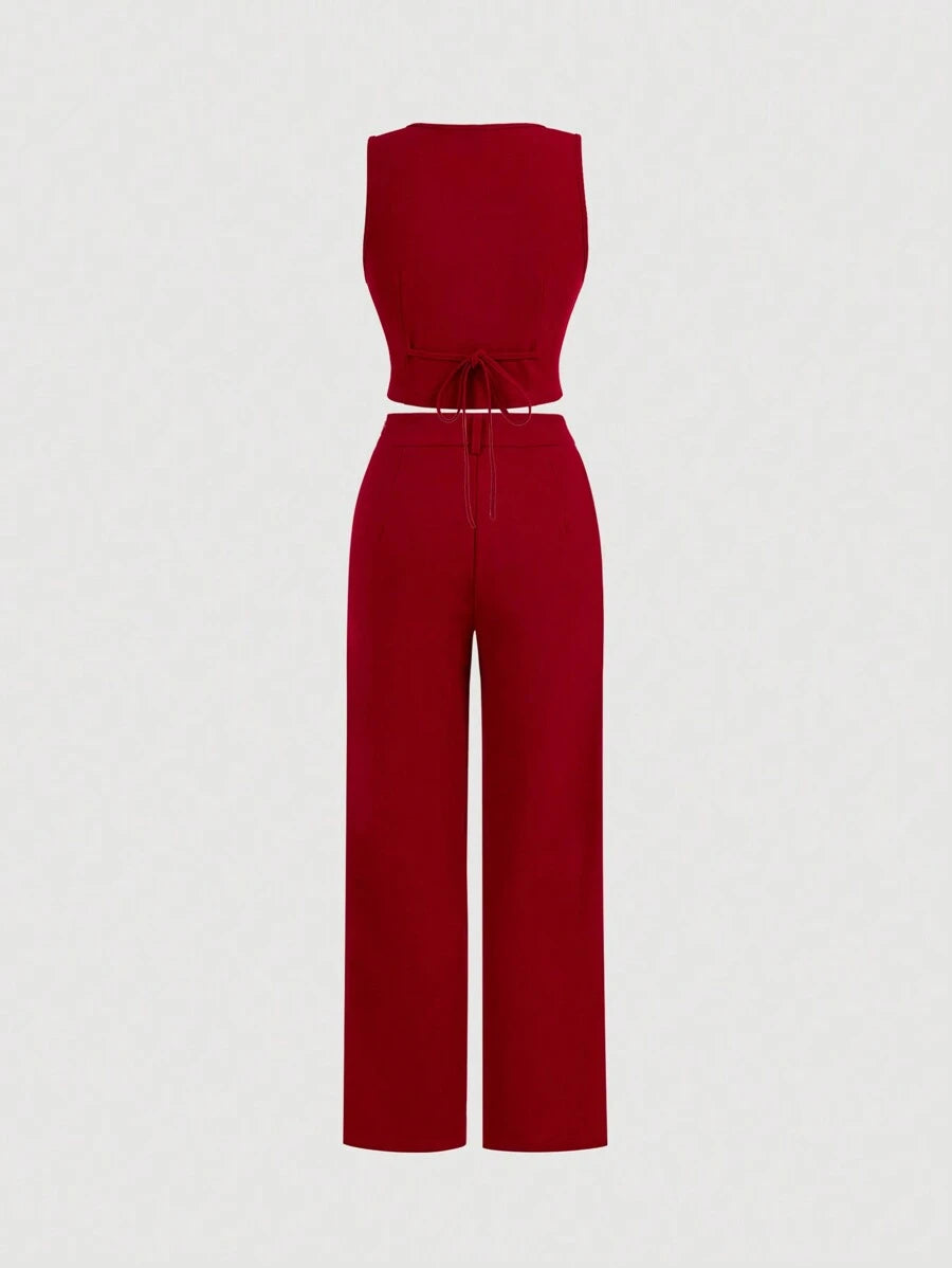 Tailleur Femme Bleu – Veste Boutonnée & Pantalon