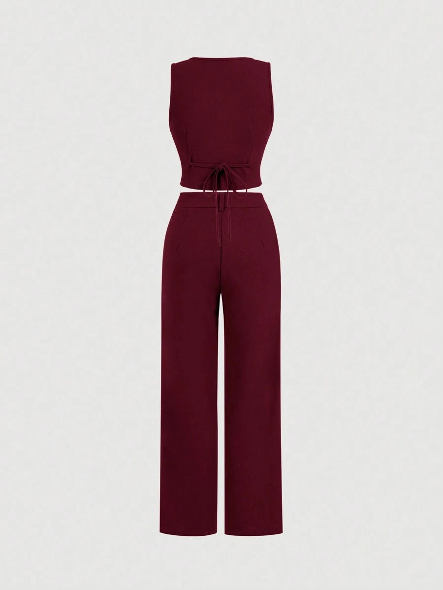 Tailleur Femme Bleu – Veste Boutonnée & Pantalon