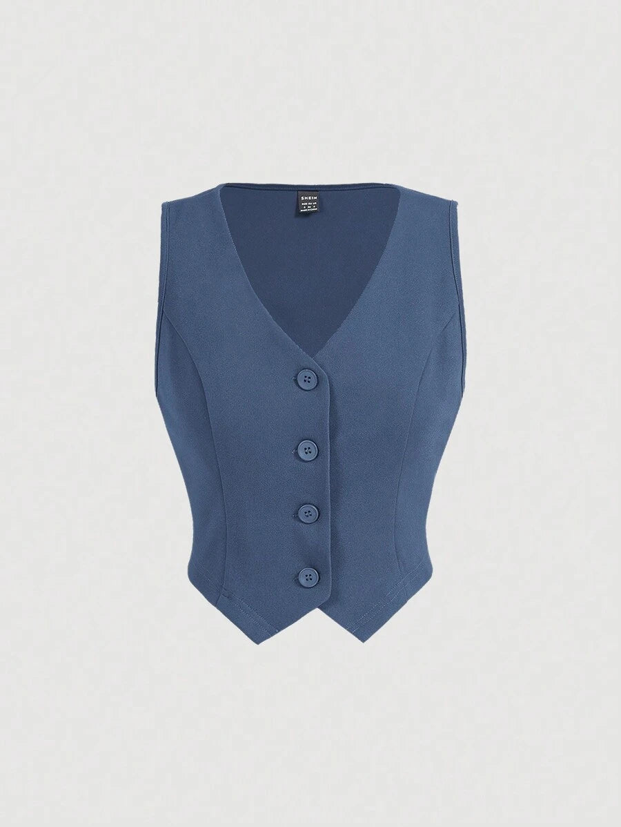 Tailleur Femme Bleu – Veste Boutonnée & Pantalon