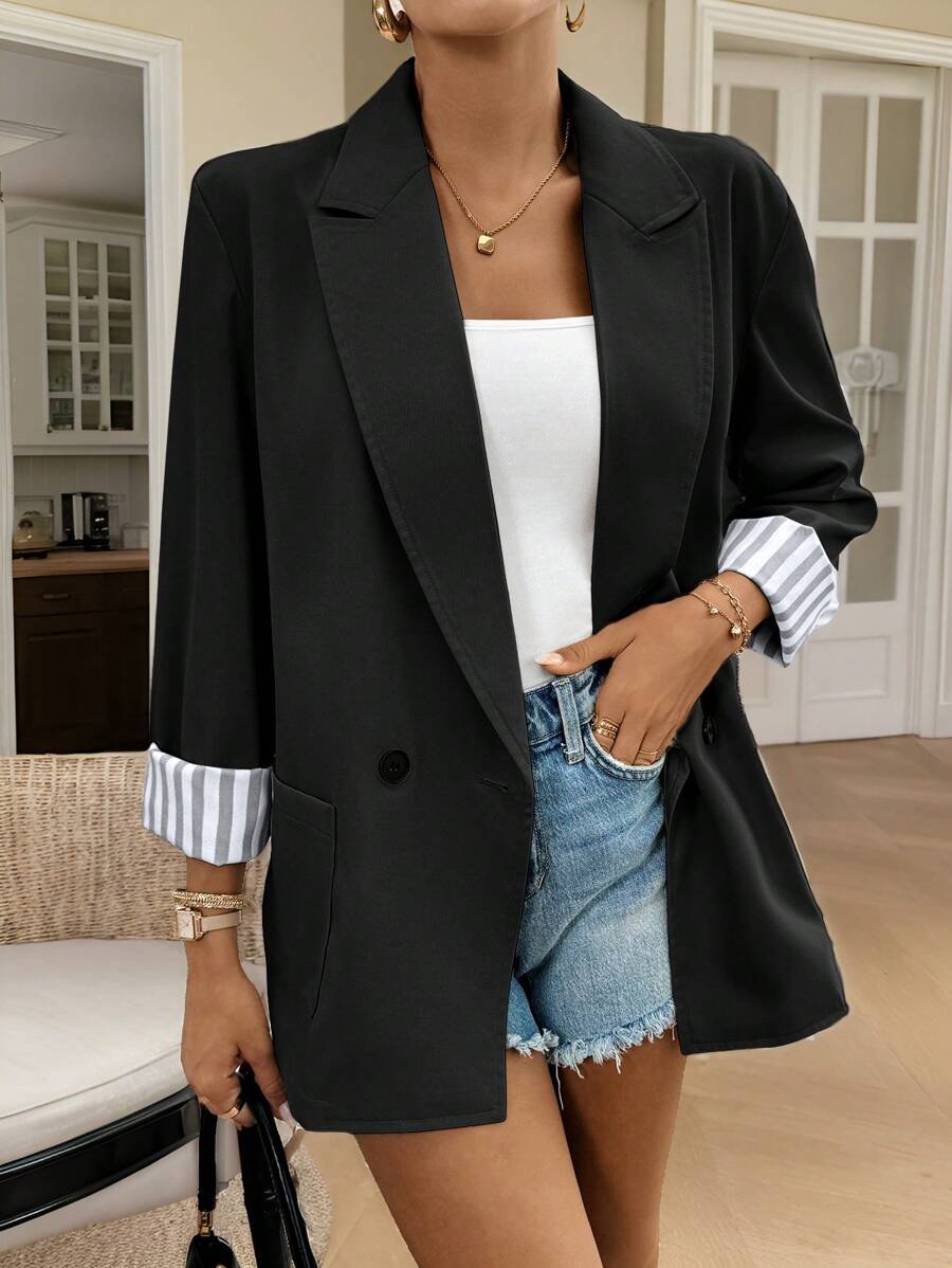 Blazer Rayé Femme à Boutons & Revers Chic