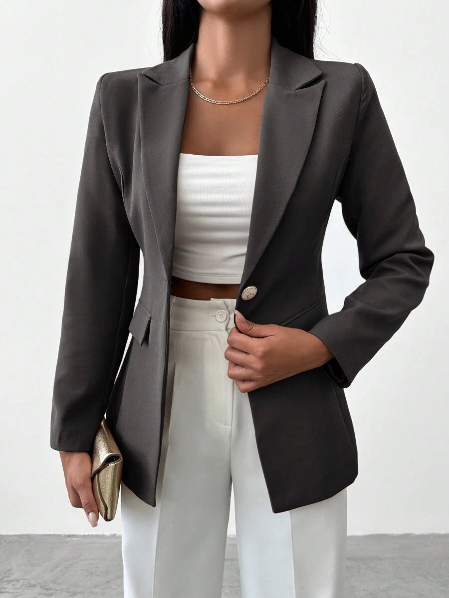 Blazer Femme à Col Revers et Bouton Unique