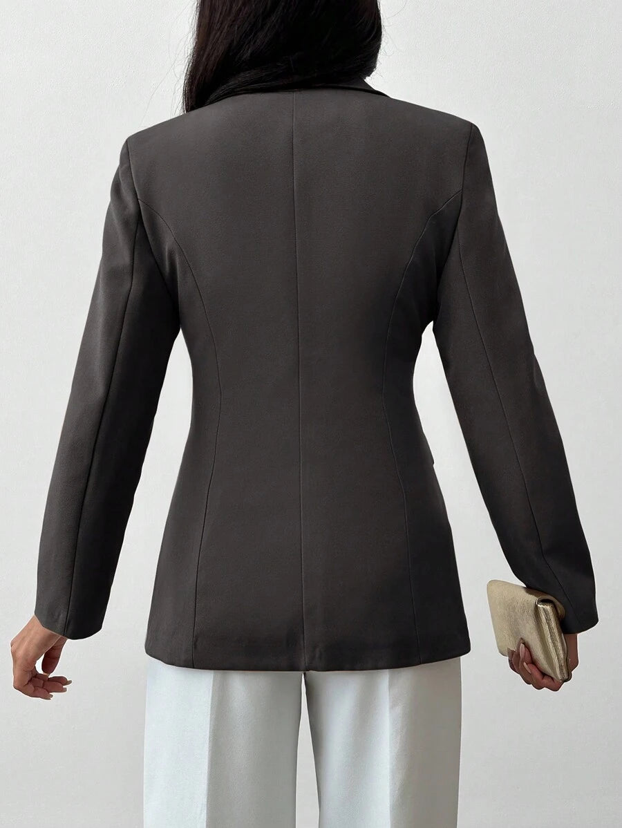 Blazer Femme à Col Revers et Bouton Unique