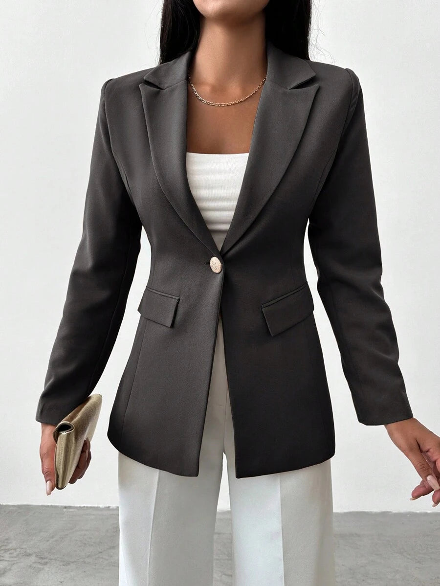 Blazer Femme à Col Revers et Bouton Unique