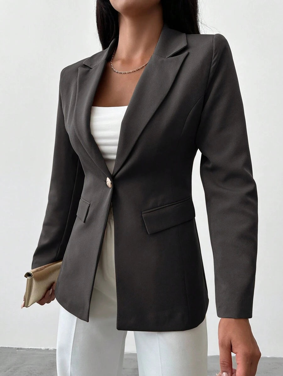 Blazer Femme à Col Revers et Bouton Unique