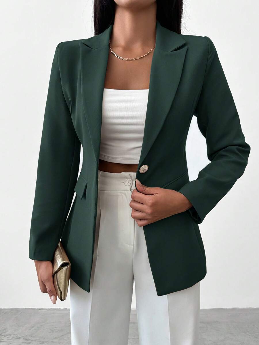 Blazer Femme à Col Revers et Bouton Unique
