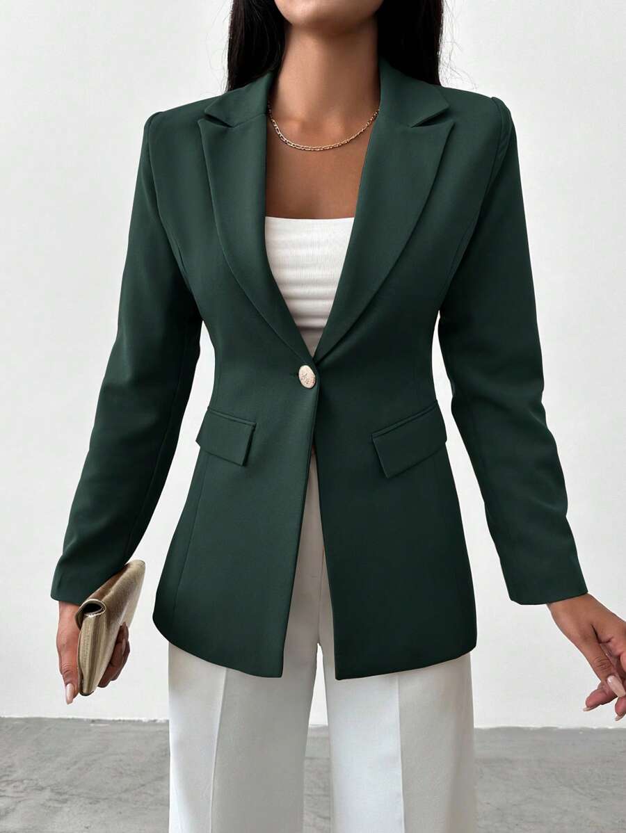 Blazer Femme à Col Revers et Bouton Unique