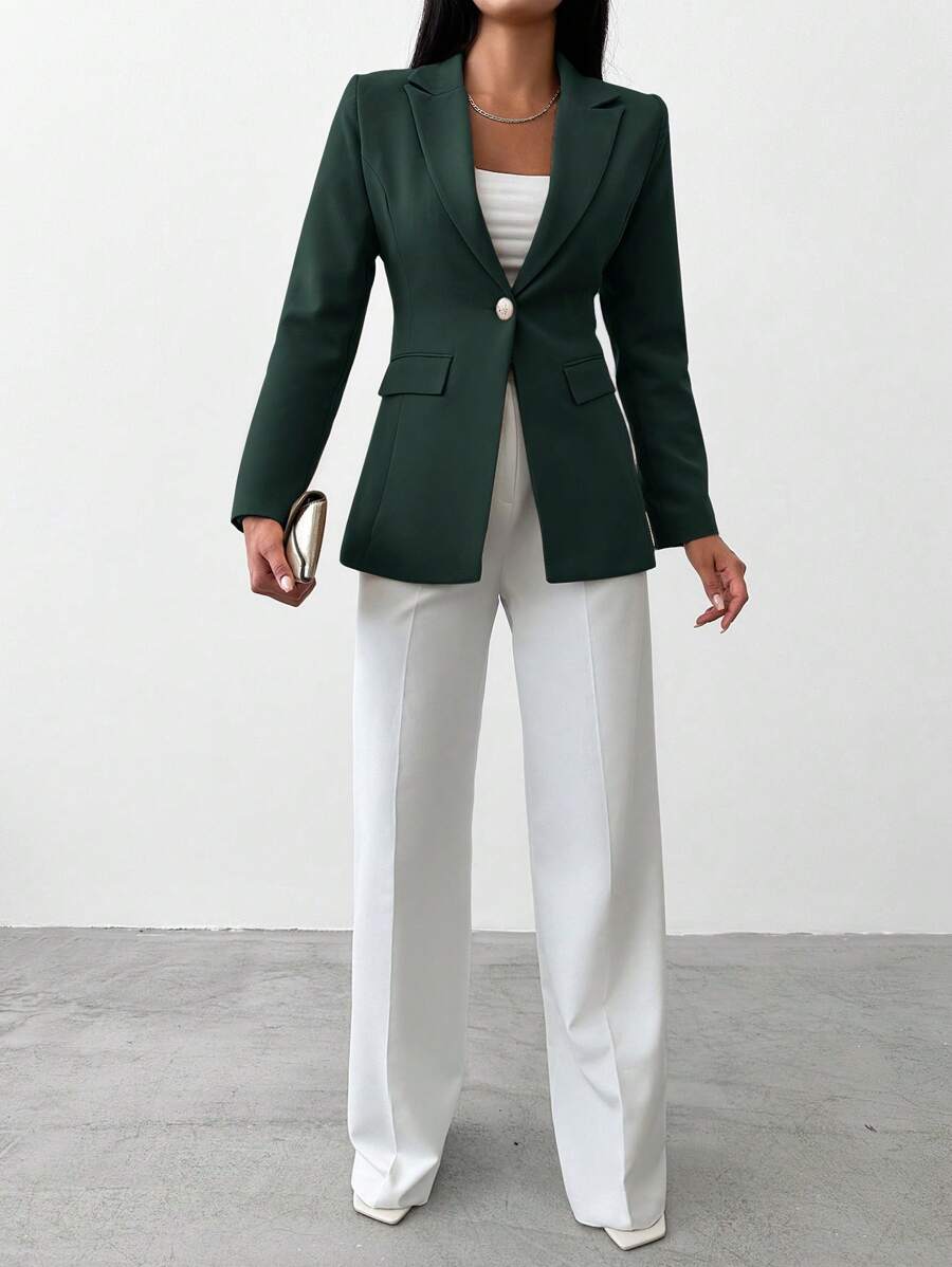 Blazer Femme à Col Revers et Bouton Unique