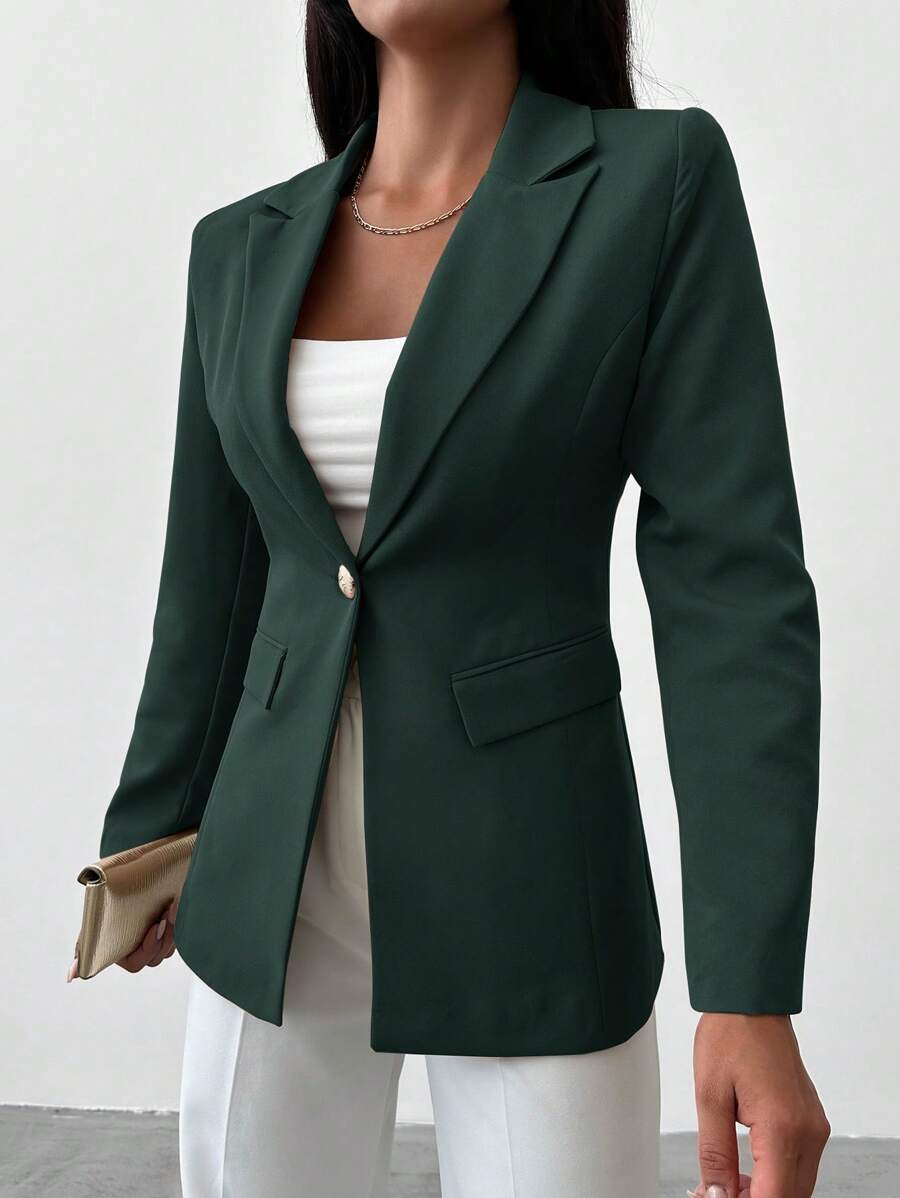 Blazer Femme à Col Revers et Bouton Unique