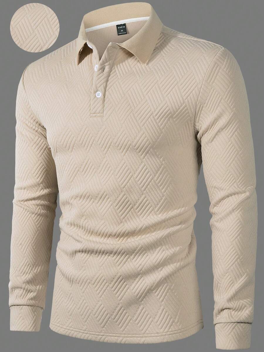 Polo Homme Casual Uni à Manches Longues