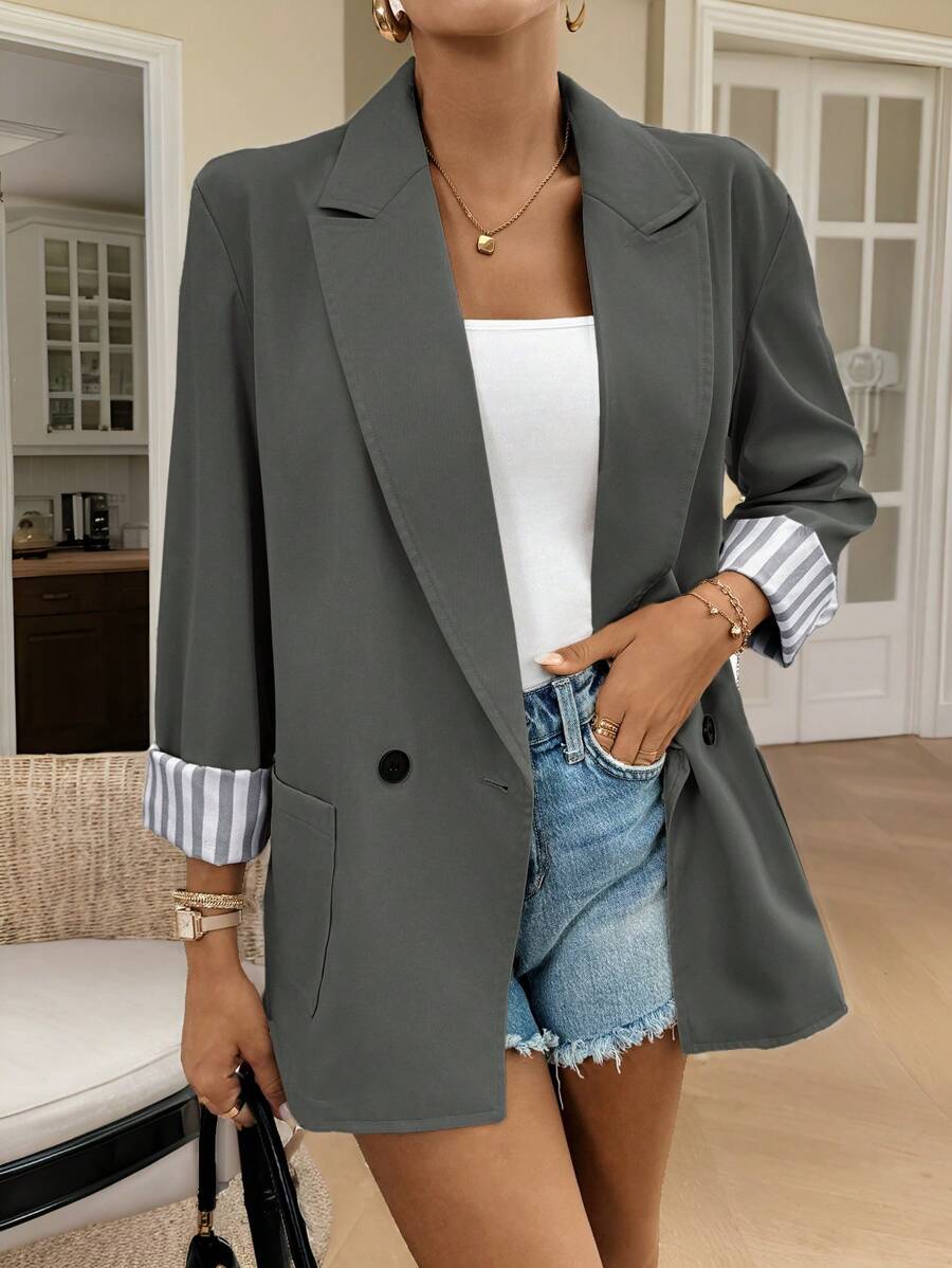 Blazer Rayé Femme à Boutons & Revers Chic