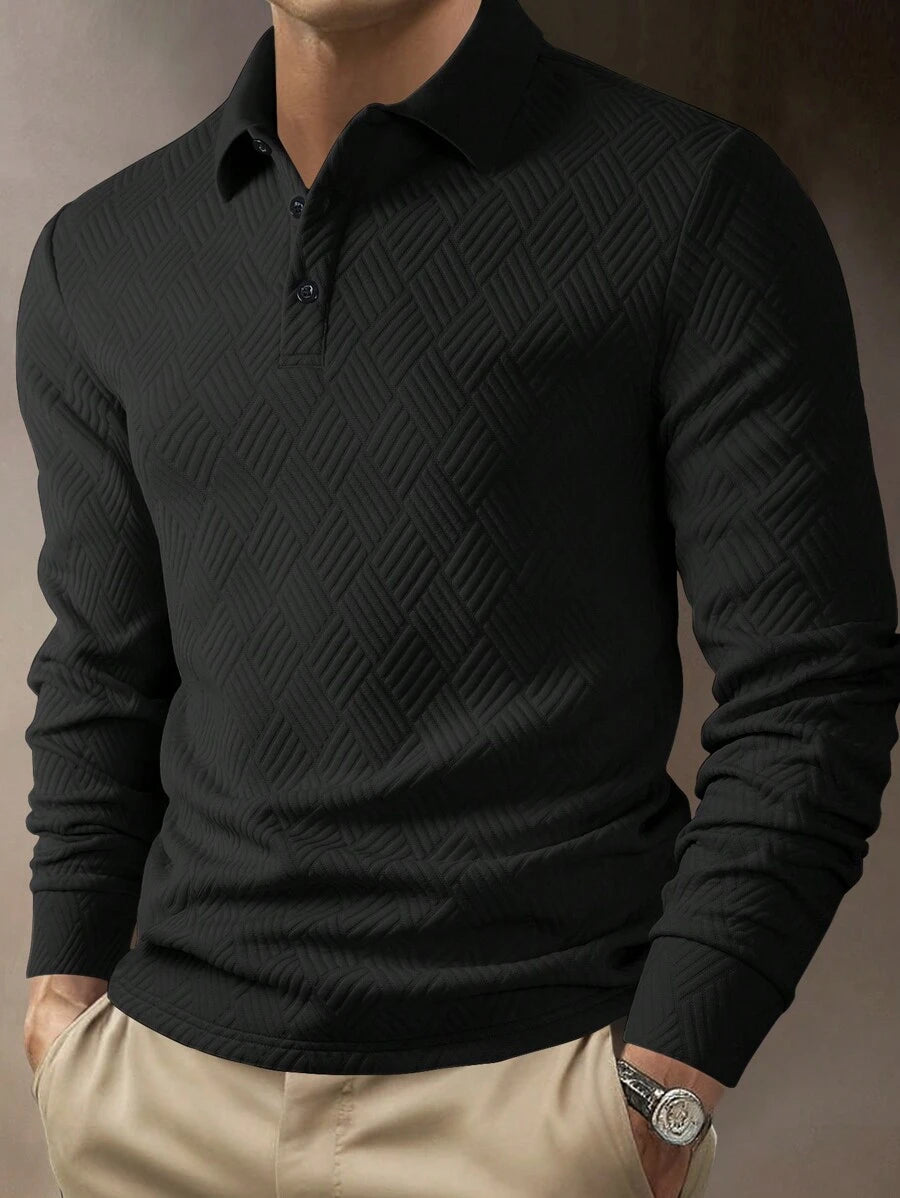 Polo Homme Casual Uni à Manches Longues