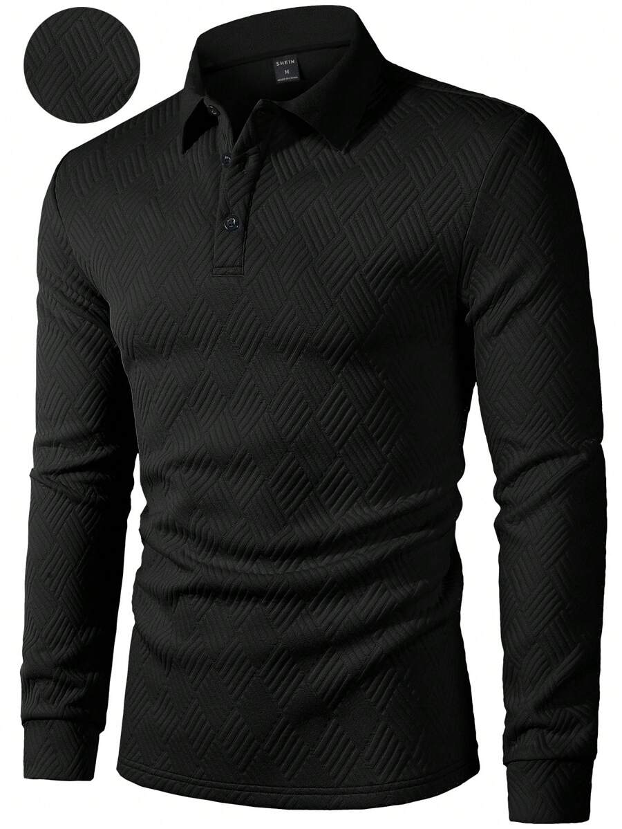 Polo Homme Casual Uni à Manches Longues