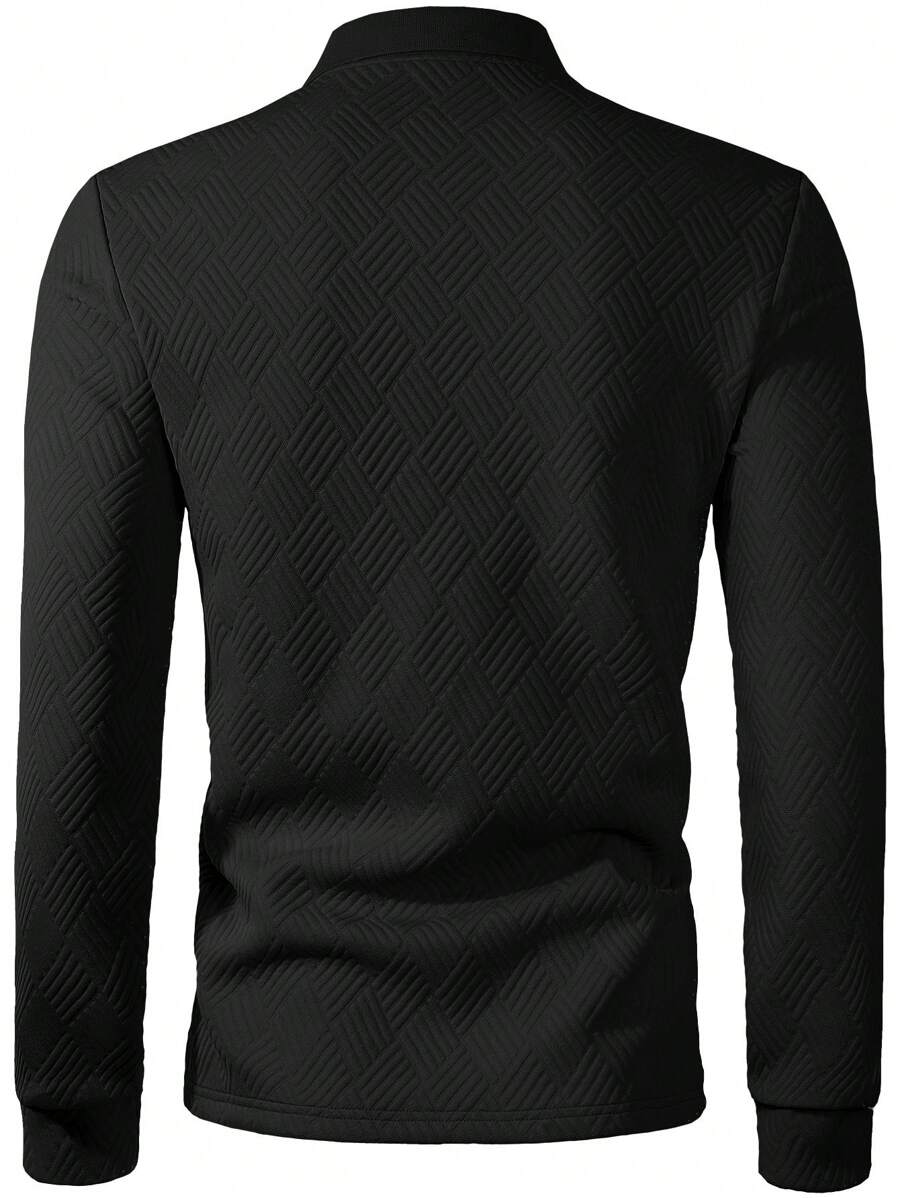 Polo Homme Casual Uni à Manches Longues