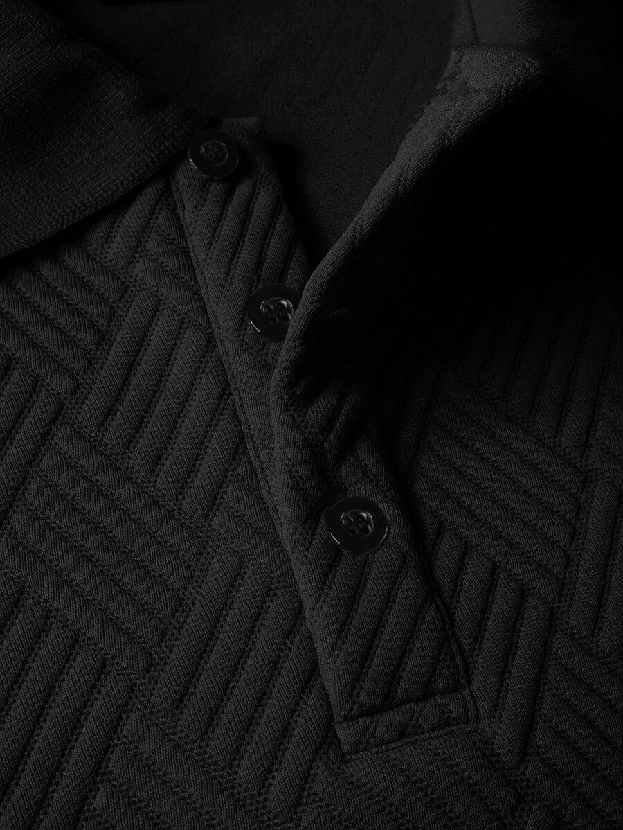 Polo Homme Casual Uni à Manches Longues
