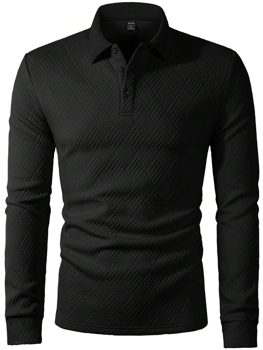 Polo Homme Casual Uni à Manches Longues