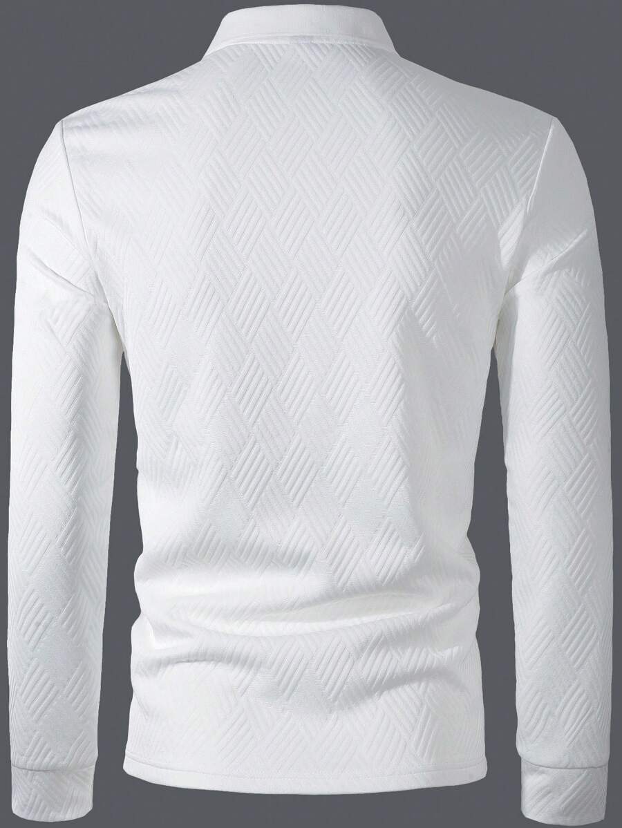 Polo Homme Casual Uni à Manches Longues