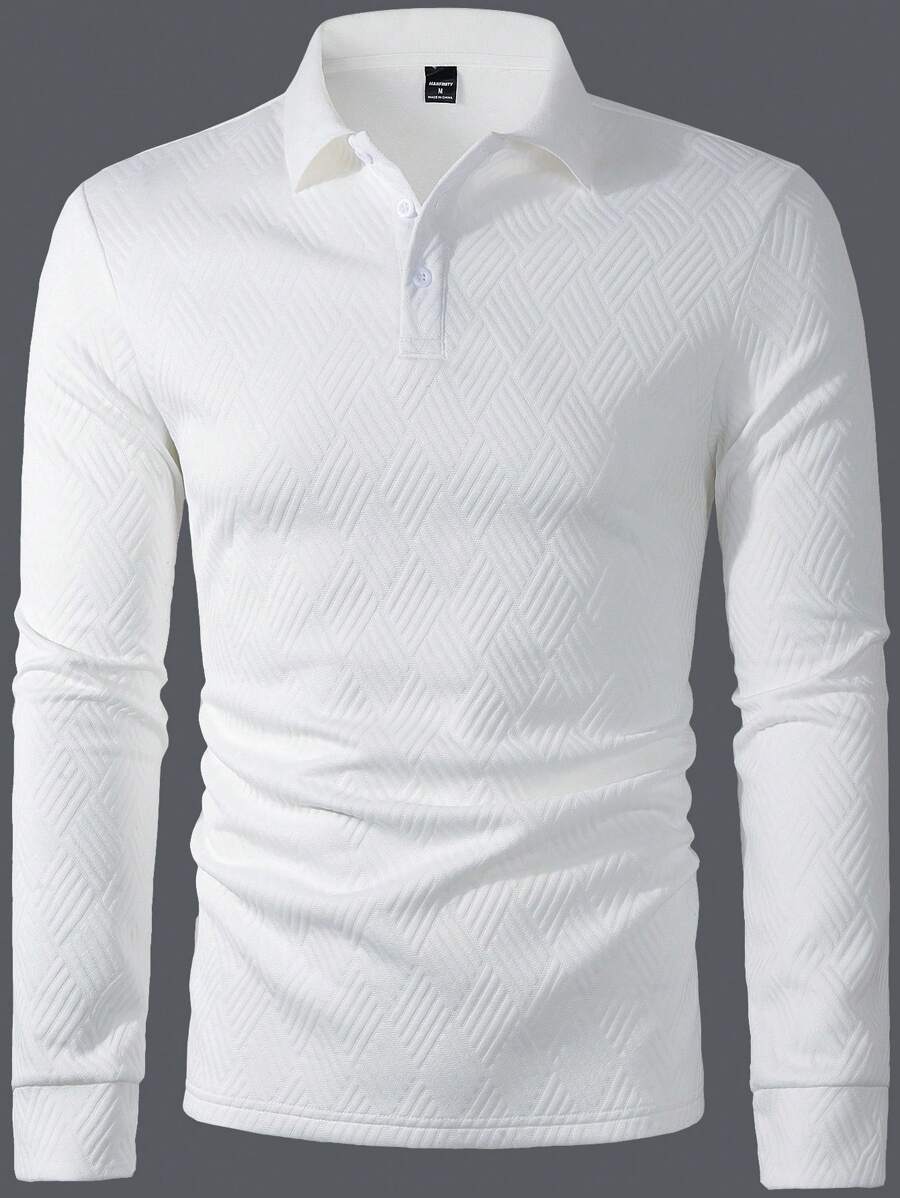 Polo Homme Casual Uni à Manches Longues