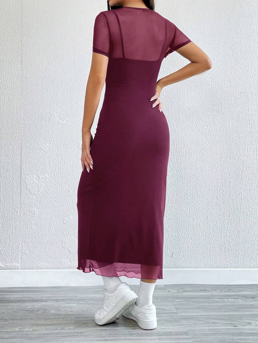Robe Crayon Maxi en Tulle Contrasté