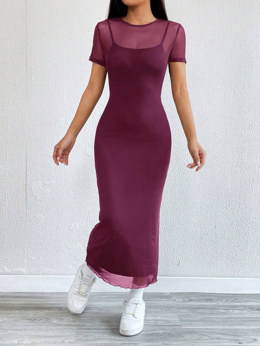 Robe Crayon Maxi en Tulle Contrasté
